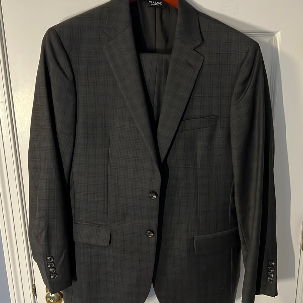 Jos A Bank 41R Mens Suit Black Microplaid 2-Button Slim Fit